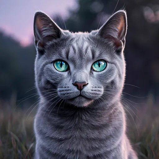 Beautiful Russian Blue cat with its distinctive silver gray coat