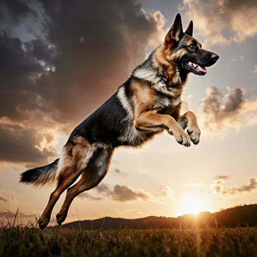 A professional trainer guiding a well‑trained dog through an obstacle course in a sunny training yard