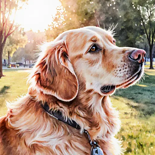 Illustration of a thoughtful dog with a contemplative expression, surrounded by symbolic icons representing emotions.