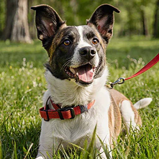 Pet enjoying a walk in a scenic park surrounded by beautiful scenery