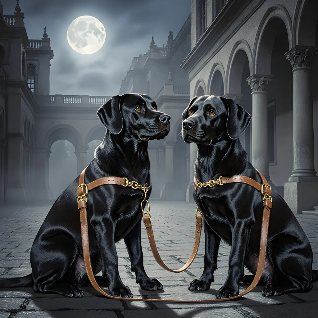 A luxurious velvet leash draped over a regal dog’s collar, illustrating aristocratic canine companionship
