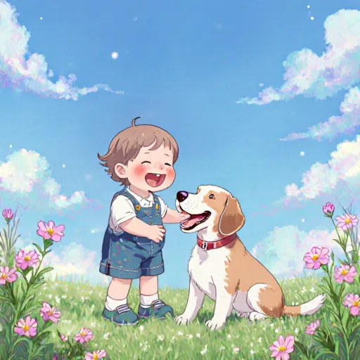 A happy child with a dog, highlighting the special bond between children and dogs.