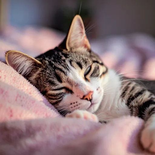 Illustration showing a cat sleeping with hearts around it, symbolizing love