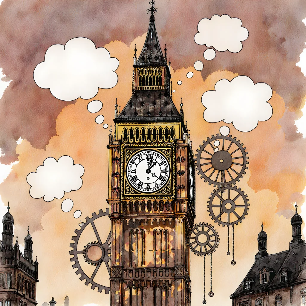 Illustration of a vintage watch with gears and digital code swirling around it, symbolizing AI analyzing play secrets