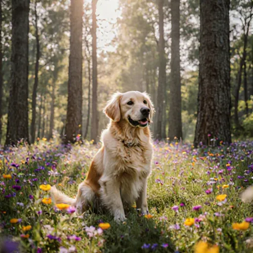 A happy, healthy dog running in a forest clearing, symbolizing natural immunity and vitality