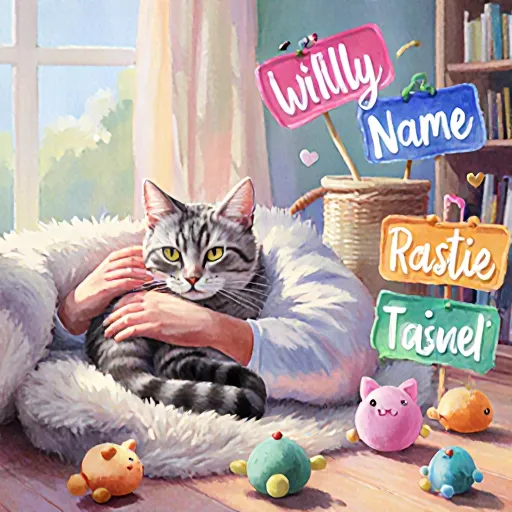 Cat name ideas written on a colorful notebook